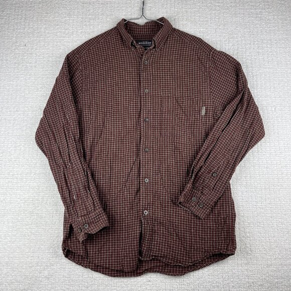 Woolrich Flannel Shirt Mens M Dark Red Plaid Lumberjack Hike Hunt Camp - Picture 1 of 16